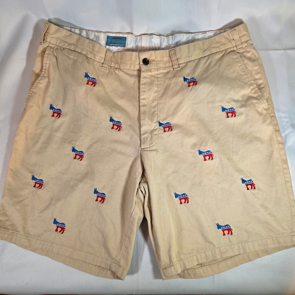 Castaway Nantucket Island Khaki Shorts Embroidered Democratic Donkey Mens 40‎